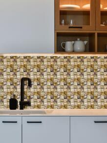 Set de 10 piezas de papel tapiz autoadhesivo de mosaico para paredes, pegatinas de renovación de paneles de pared, papel tapiz, artículos de decoración de primavera para refrescar su hogar, pegatinas de decoración de ramas - Multicolor - Ver 7