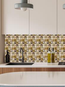 Set de 10 piezas de papel tapiz autoadhesivo de mosaico para paredes, pegatinas de renovación de paneles de pared, papel tapiz, artículos de decoración de primavera para refrescar su hogar, pegatinas de decoración de ramas - Multicolor - Ver 5
