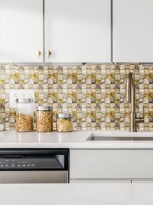 Set de 10 piezas de papel tapiz autoadhesivo de mosaico para paredes, pegatinas de renovación de paneles de pared, papel tapiz, artículos de decoración de primavera para refrescar su hogar, pegatinas de decoración de ramas - Multicolor - Ver 2