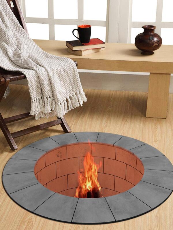 1pc 3d Fire Pit Printed Antislip And Wearresistant Living Room