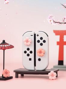 GeekShare 4pcs/Set Cherry Blossom Shaped Silicone Joycon Thumb Stick Grips Protective Cover Compatible With Switch/OLED/Switch Lite - Pink - View 1