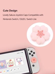 GeekShare 4pcs/Set Cherry Blossom Shaped Silicone Joycon Thumb Stick Grips Protective Cover Compatible With Switch/OLED/Switch Lite - Pink - View 6