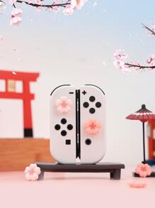 GeekShare 4pcs/Set Cherry Blossom Shaped Silicone Joycon Thumb Stick Grips Protective Cover Compatible With Switch/OLED/Switch Lite - Pink - View 3