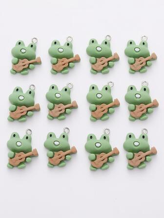 12入組吉他玩卡通青蛙形狀吊墜適用於項鍊,耳環,鑰匙圈,ETC