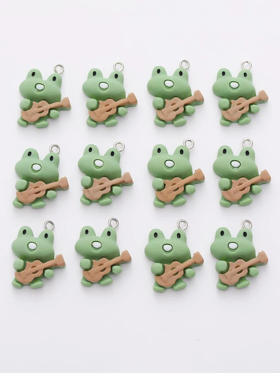 12pcs Guitar Playing Cartoon Frog Shaped Pendant For Necklace, Earrings, Keychain, Etc - Multicolor - View 1