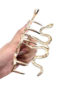 1 pieza Pinza de pelo con forma de serpiente de metal para mujer, accesorio de moda para el cabello adecuado para uso diario, regalo - Dorado - Ver 3