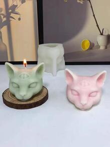 1pc Three-eyed Leopard Shaped Silicone Mold For Aromatherapy Candle Making - White - View 1