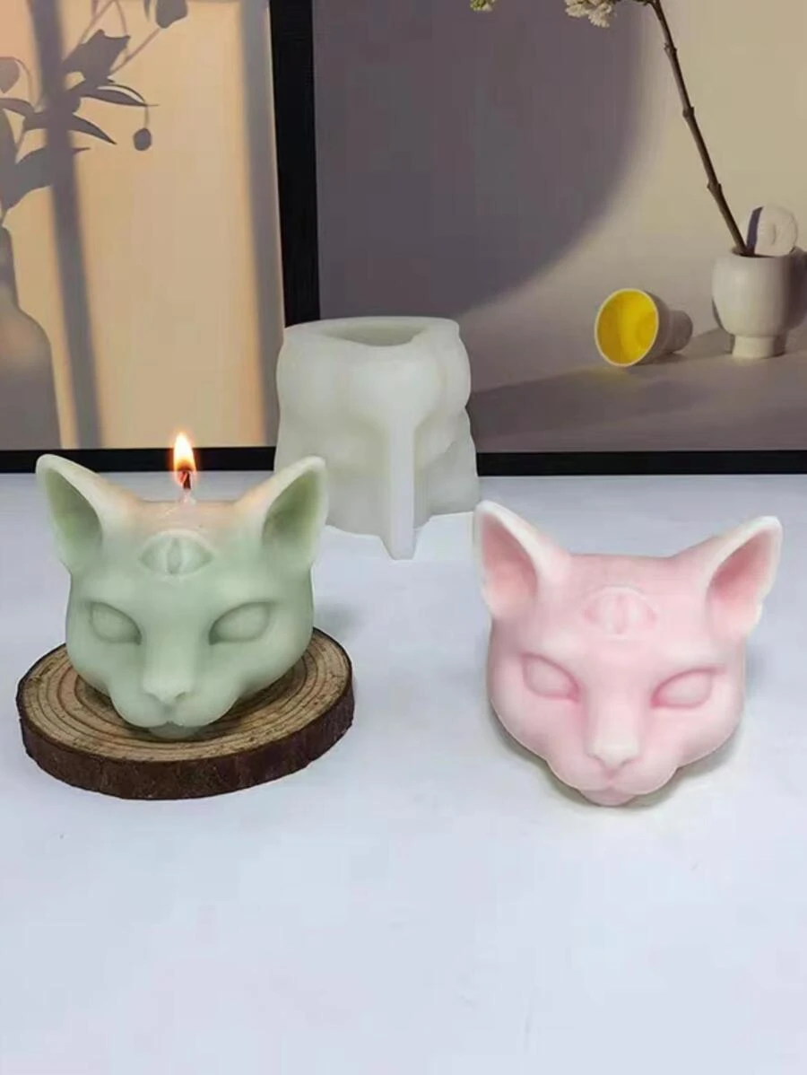 1pc Three-eyed Leopard Shaped Silicone Mold For Aromatherapy Candle Making - White - View 1