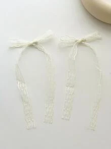 2 件中长款蕾丝蝴蝶结发夹优雅万圣节 - 米色 - 查看 2