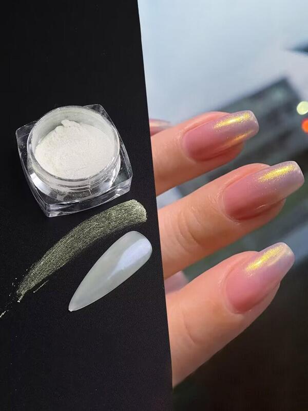 Pearlescent Aurora Nail Art Powder, 1box Holographic Pearl Shimmering DIY Nail Art Pigment Powder Nail Charms Nail Gems Nail Supplies