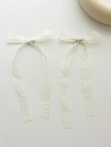 2 件中长款蕾丝蝴蝶结发夹优雅万圣节 - 米色 - 查看 3