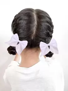 12/2件儿童雪纺蝴蝶结发夹，纯色，简约时尚 - 白色 - 查看 2