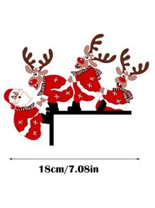 1pc Christmas Elk & Santa Claus Design Wall Hanging,Home Decor ,Room Decor,Wall Decor - Red and White - View 8