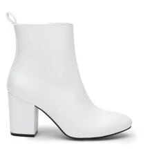 Women's 9637 Point Toe Heeled BootsDressy Block Heel Ankle Booties with Side Zipper - White - View 2