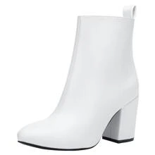 Women's 9637 Point Toe Heeled BootsDressy Block Heel Ankle Booties with Side Zipper - White - View 1