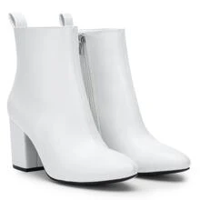 Women's 9637 Point Toe Heeled BootsDressy Block Heel Ankle Booties with Side Zipper - White - View 4