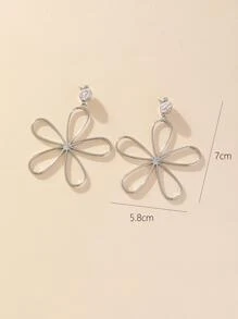 欧美时尚优雅钛钢耳环，简约316不锈钢个性化花朵吊坠耳环，女士配饰，尽显高端质感 - 銀色 - 查看 3