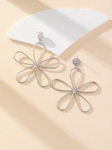 欧美时尚优雅钛钢耳环，简约316不锈钢个性化花朵吊坠耳环，女士配饰，尽显高端质感 - 銀色 - 查看 2