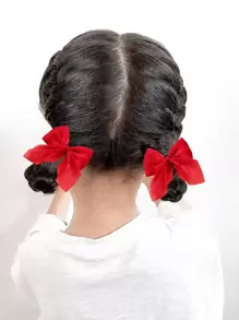 12/2pcs Children's Gauze Bow Hair Clips, Suitable For Daily Wear - Burgundy - View 2