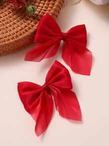 12/2pcs Children's Gauze Bow Hair Clips, Suitable For Daily Wear - Burgundy - View 5