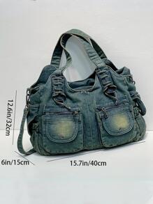 Bolso azul de mezclilla retro lavado 59679