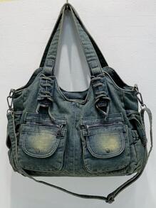 Bolso azul de mezclilla retro lavado 59679