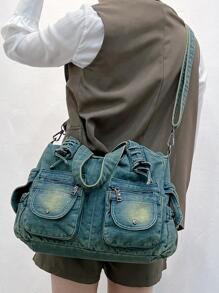 Bolso azul de mezclilla retro lavado 59679