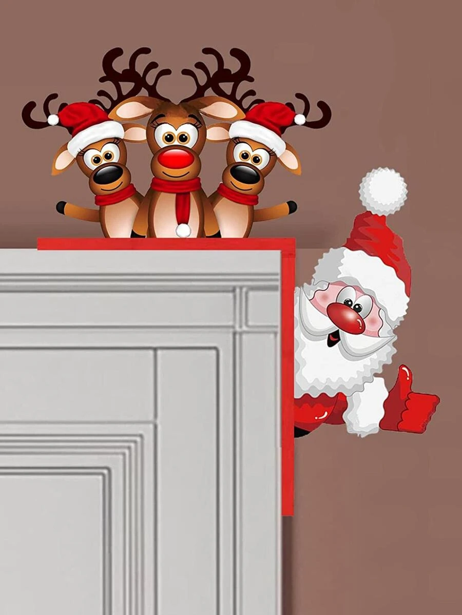 1 cái treo tường thiết kế ông già Noel & nai sừng tấm - Đỏ và trắng - Xem 1