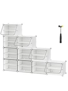 SONGMICS Shoe Rack, 10 Cubes Shoe Organizer With Doors, 40 Pair Plastic Shoe Storage Cabinet, For Bedroom, Entryway, Steel Frame, Plastic Panel - 白色 - 查看 10