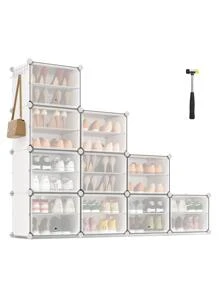 SONGMICS Shoe Rack, 10 Cubes Shoe Organizer With Doors, 40 Pair Plastic Shoe Storage Cabinet, For Bedroom, Entryway, Steel Frame, Plastic Panel - 白色 - 查看 9