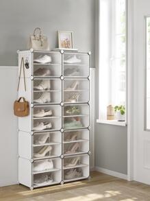 SONGMICS Shoe Rack, 10 Cubes Shoe Organizer With Doors, 40 Pair Plastic Shoe Storage Cabinet, For Bedroom, Entryway, Steel Frame, Plastic Panel - 白色 - 查看 1