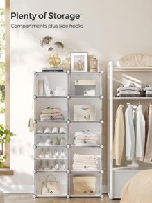 SONGMICS Shoe Rack, 10 Cubes Shoe Organizer With Doors, 40 Pair Plastic Shoe Storage Cabinet, For Bedroom, Entryway, Steel Frame, Plastic Panel - 白色 - 查看 2