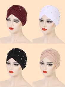 4pcs/Set Simple Fold Embellished Watermelon Cap Bonnet Hair Bonnet Turban