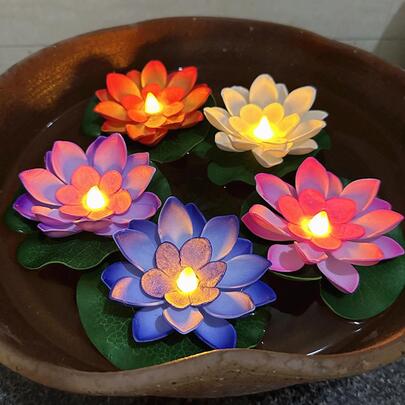 6入組led浮動防水蓮花和睡蓮花燈,用於游泳池裝飾,彩色變化夜燈,可用於許願、河流或游泳池裝飾