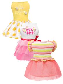 LaiFug 3入組小型女狗狗裝,設計師狗狗服飾,節日裝,狗狗派對裝 - 彩色 - 查看 1