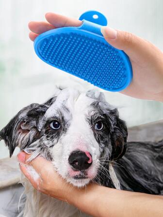 1入組藍色矽膠寵物洗澡手套