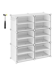 SONGMICS Shoe Rack, 6 Cubes Shoe Organizer With Doors, 24 Pair Plastic Shoe Storage Cabinet, For Bedroom, Entryway, Steel Frame, Plastic Panel, Black, White