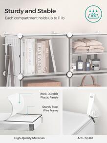 SONGMICS Shoe Rack, 6 Cubes Shoe Organizer With Doors, 24 Pair Plastic Shoe Storage Cabinet, For Bedroom, Entryway, Steel Frame, Plastic Panel, Black, White