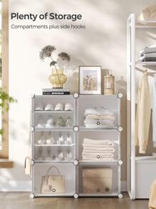 SONGMICS Shoe Rack, 6 Cubes Shoe Organizer With Doors, 24 Pair Plastic Shoe Storage Cabinet, For Bedroom, Entryway, Steel Frame, Plastic Panel, Black, White