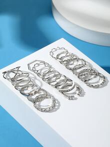 20pcs Women's Circle Ring Set White - Silver - View 2