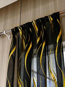 Wave Pattern Single Panel Sheer Curtain - Black - View 4