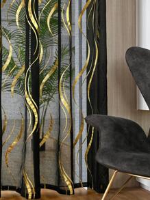 Wave Pattern Single Panel Sheer Curtain - Black - View 6