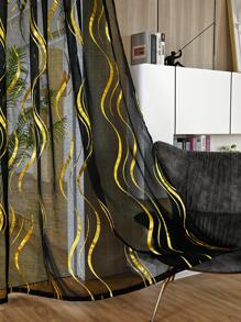 Wave Pattern Single Panel Sheer Curtain - Black - View 8
