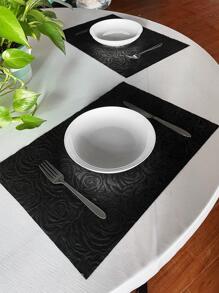 1入組防水&耐油地滌綸壓花玫瑰花餐墊適用於野餐派對 - 黑色 - 查看 1