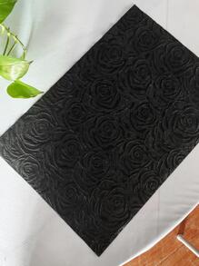 1入組防水&耐油地滌綸壓花玫瑰花餐墊適用於野餐派對 - 黑色 - 查看 2
