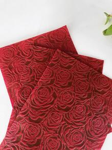 1 pieza Tapete de mesa impermeable & a prueba de aceite poliéster en relieve rosa flor , adecuado para picnic fiestas - Rojo - Ver 3