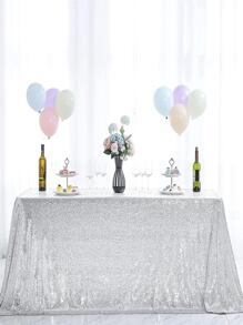 Personalized Silver Sequin Tablecloth, Party Decor Glitter Table Cover - Silver - View 6