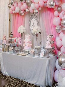 Personalized Silver Sequin Tablecloth, Party Decor Glitter Table Cover - Silver - View 4