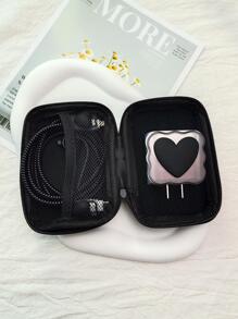 6pcs Heart Decor Data Cable Protector & Charging Head Cover & Storage Bag Set Compatible With IPhone Cable Organizer - Black - View 2