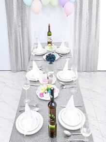 Personalized Silver Sequin Tablecloth, Party Decor Glitter Table Cover - Silver - View 9